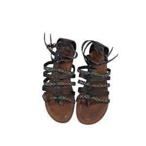 Roxy Gladiator Thong Sandals Black‎ Strappy Ankle Wrap Casual Shoes Women's